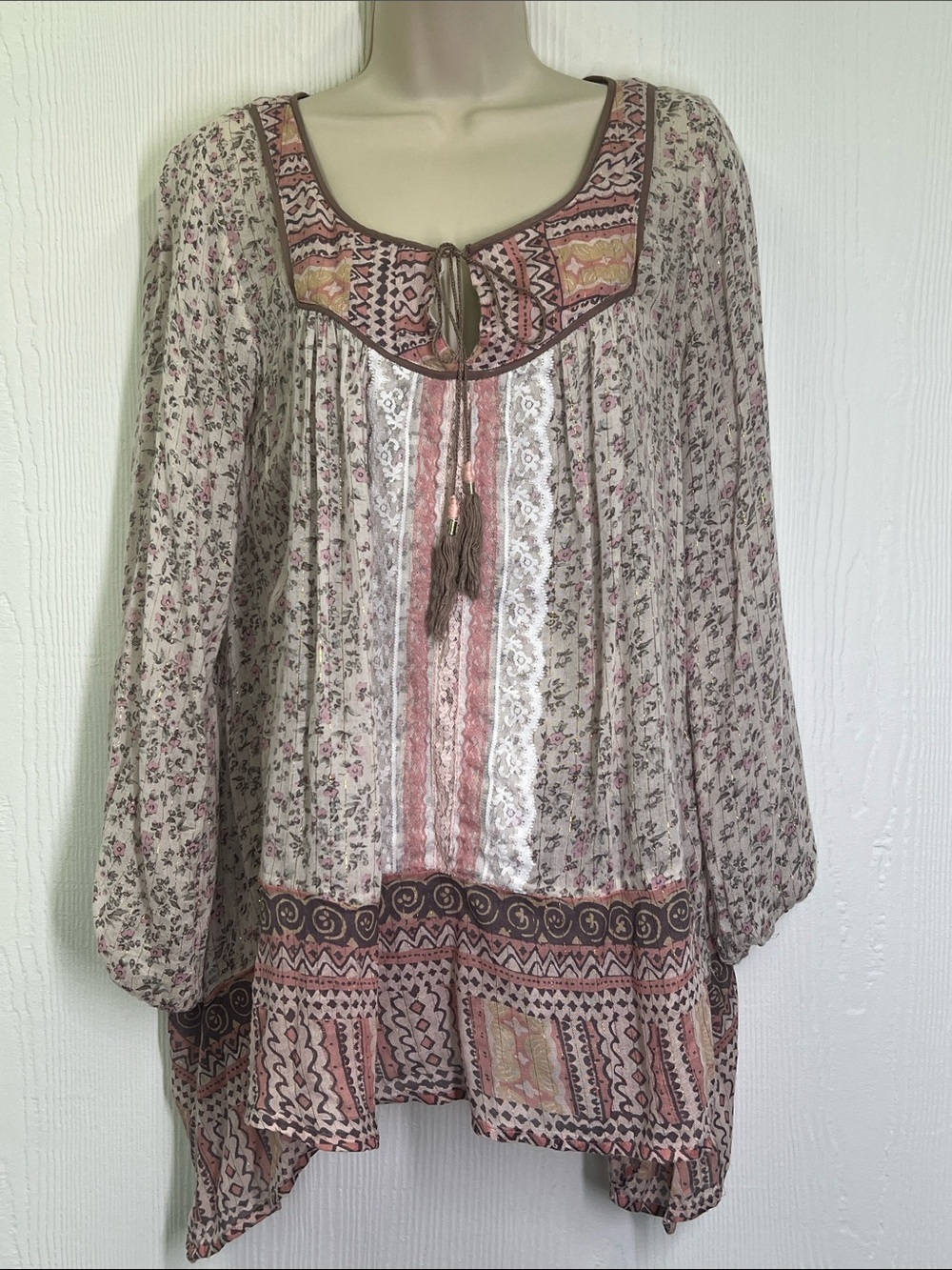 Free People - Dream Lover Ditsy Floral Lace Long Sleeve Blouse Size Small - Picture 2 of 12